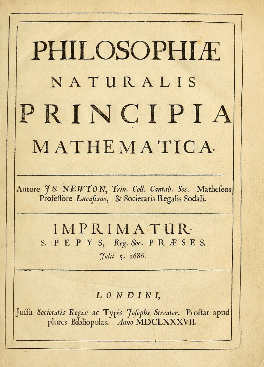 Portada de la primera edición de Philosophiae Naturalis Principia Mathematica de Isaac Newton, 1687